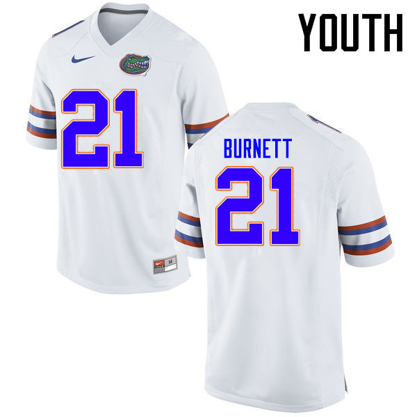Youth Florida Gators #21 McArthur Burnett College Football Jerseys Sale-White - Click Image to Close